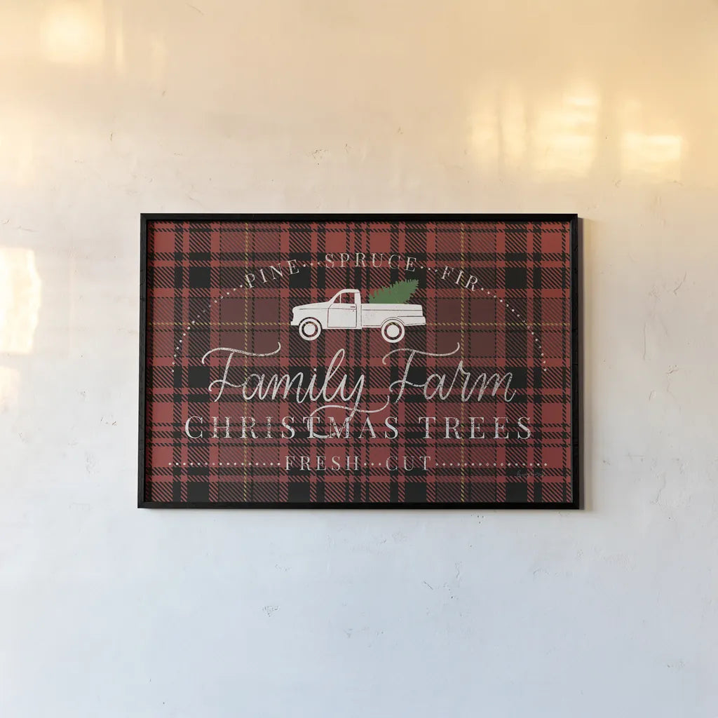 Vintage Christmas VII Plaid by Becky Thorns. shown as a paper print in a black flame. Available as a archival giclee rolled canvas, fine art paper, or poster print. SKU 73344i.