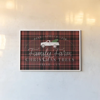 Vintage Christmas VII Plaid by Becky Thorns. shown as a paper print in a white frame. Available as a archival giclee rolled canvas, fine art paper, or poster print. SKU 73344i.