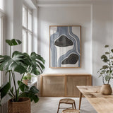 Waterfall Abstract III by Becky Thorns. shown as a print in a natural wood frame in a dining room. Available as a archival giclee rolled canvas, fine art paper, or poster print. SKU 87845h.