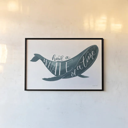 Whale of A Time by Becky Thorns. shown as a paper print in a black flame. Available as a archival giclee rolled canvas, fine art paper, or poster print. SKU 61410i.