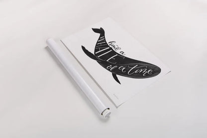 Whale of a Time BW by Becky Thorns. shown as a rolled paper print. Available as archival giclee rolled canvas, fine art paper, or poster print. SKU 61411i.