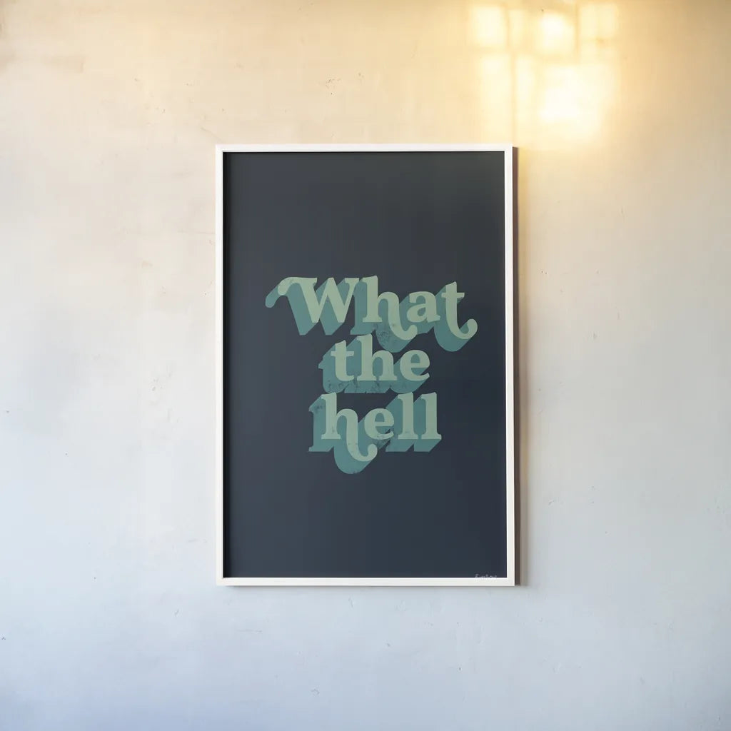 What The by Becky Thorns. shown as a paper print in a white frame. Available as a archival giclee rolled canvas, fine art paper, or poster print. SKU 65169h.