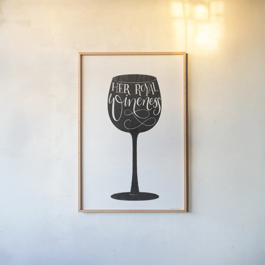 Wineness BW by Becky Thorns. shown as a paper print in a natural frame. Available as a archival giclee rolled canvas, fine art paper, or poster print. SKU 61433h.