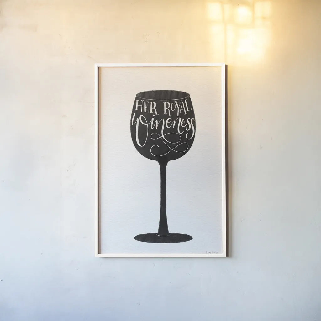 Wineness BW by Becky Thorns. shown as a paper print in a white frame. Available as a archival giclee rolled canvas, fine art paper, or poster print. SKU 61433h.