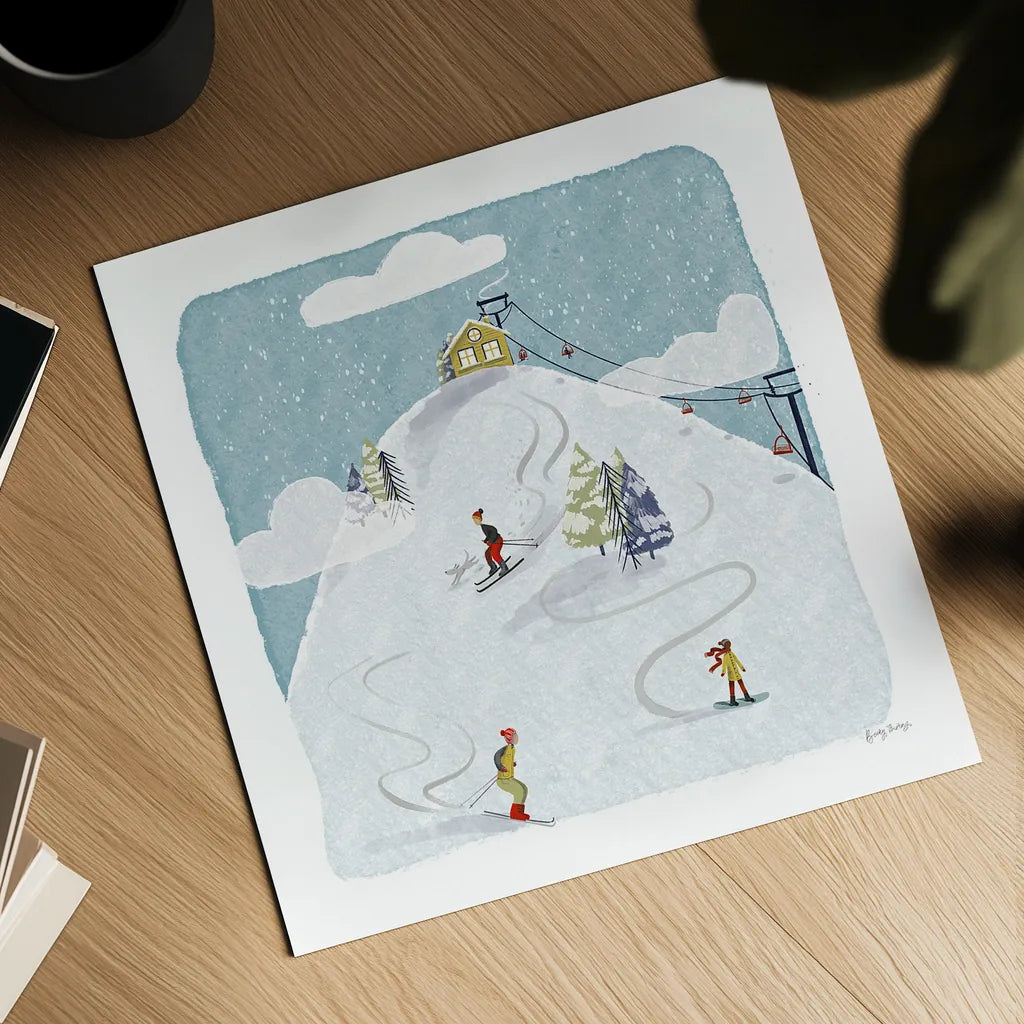 Winter Sports I by Becky Thorns. Shown as a detailed flat fine art print, highlighting archival giclee quality. Available as an archival giclee rolled canvas, fine art paper, or poster print. SKU 62707a.