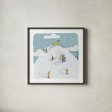 Winter Sports I by Becky Thorns. Shown in a sleek black glass frame for a contemporary gallery look. Available as an archival giclee rolled canvas, fine art paper, or poster print. SKU 62707a.