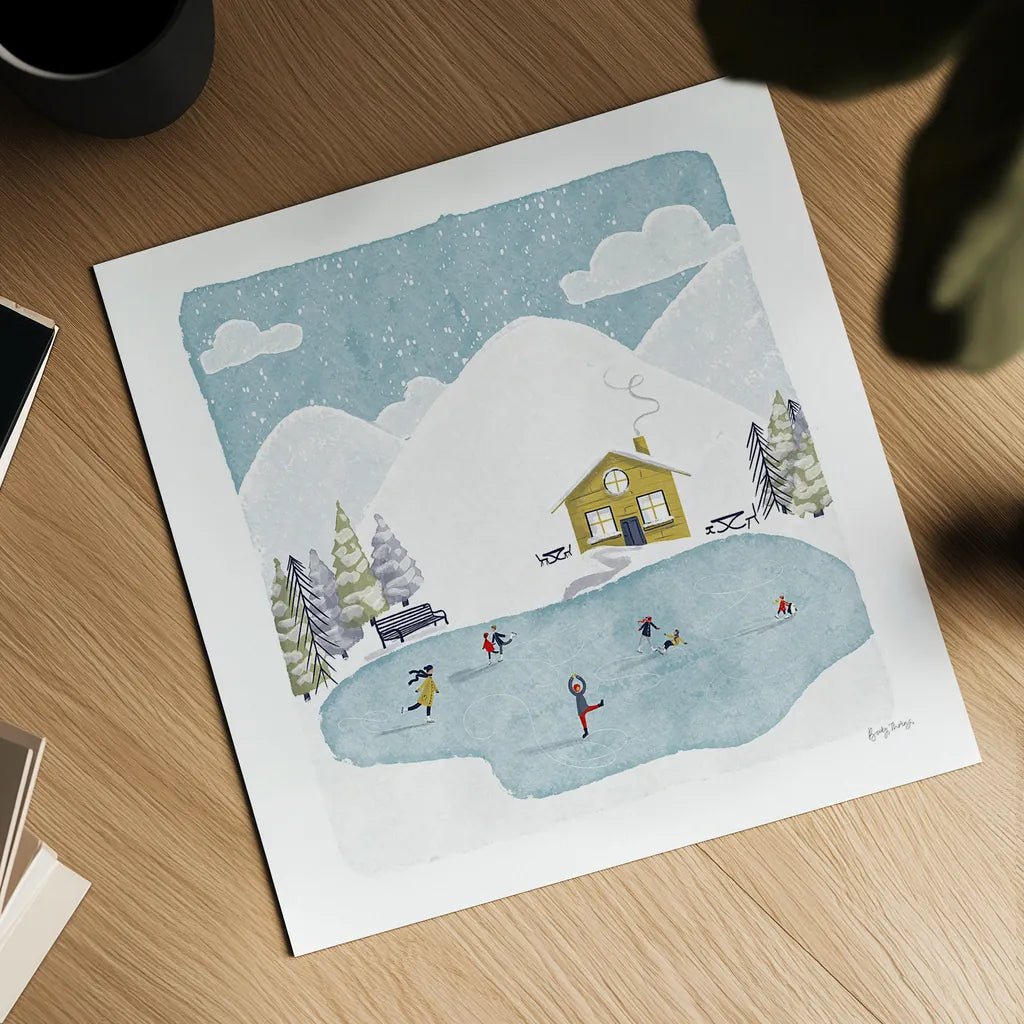 Winter Sports II by Becky Thorns. Shown as a detailed flat fine art print, highlighting archival giclee quality. Available as an archival giclee rolled canvas, fine art paper, or poster print. SKU 62708a.