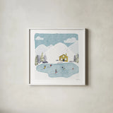 Winter Sports II by Becky Thorns. Shown in a crisp white glass frame for a clean and minimalist style. Available as an archival giclee rolled canvas, fine art paper, or poster print. SKU 62708a.