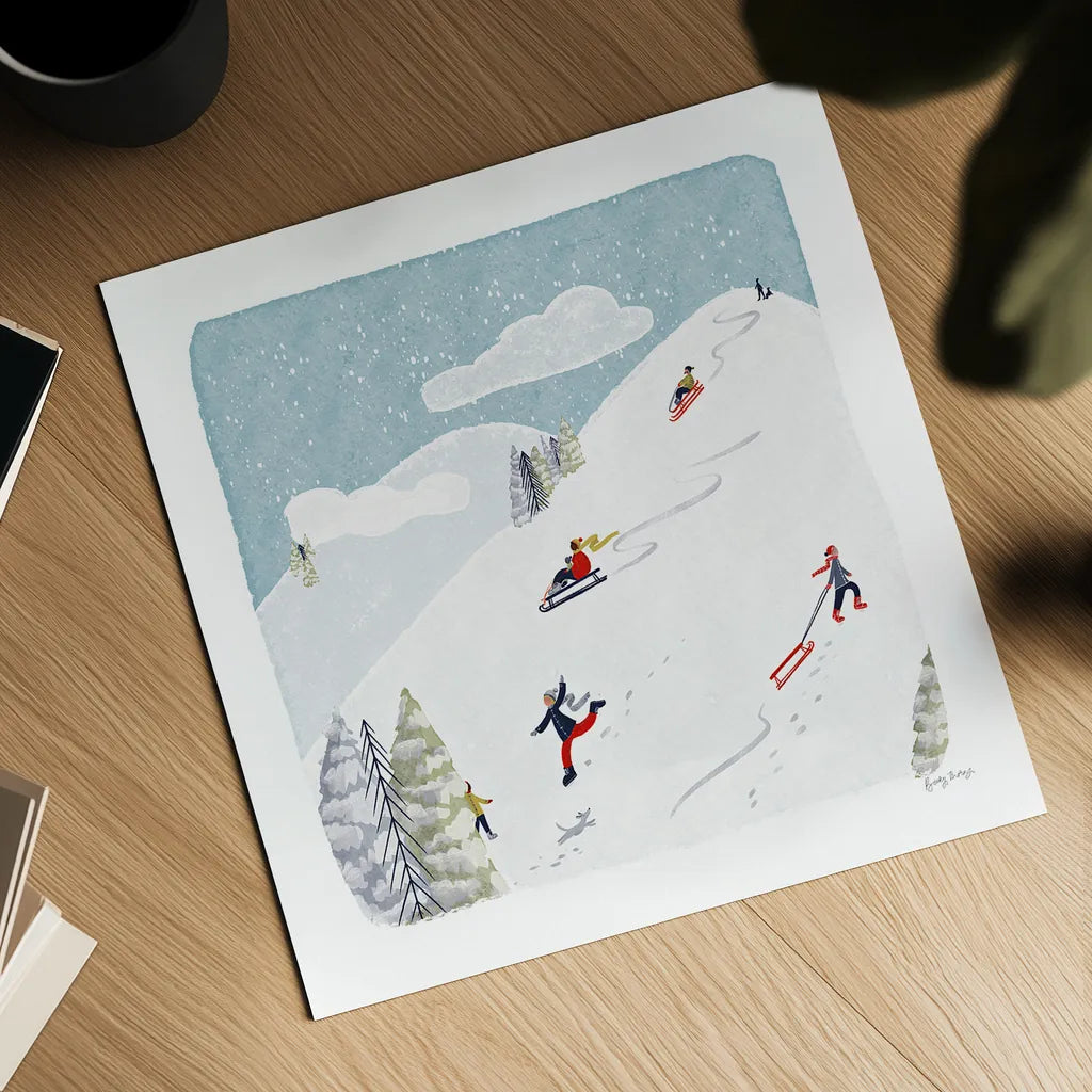 Winter Sports III by Becky Thorns. Shown as a detailed flat fine art print, highlighting archival giclee quality. Available as an archival giclee rolled canvas, fine art paper, or poster print. SKU 62709a.