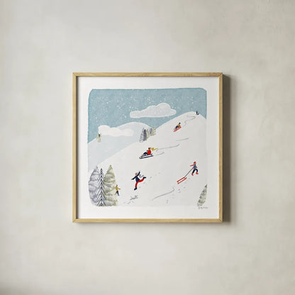 Winter Sports III by Becky Thorns. Shown in a natural wood glass frame for a timeless modern aesthetic. Available as an archival giclee rolled canvas, fine art paper, or poster print. SKU 62709a.
