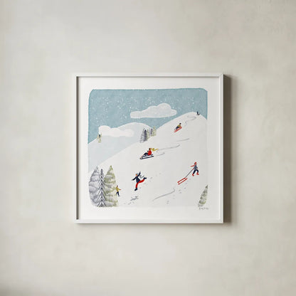 Winter Sports III by Becky Thorns. Shown in a crisp white glass frame for a clean and minimalist style. Available as an archival giclee rolled canvas, fine art paper, or poster print. SKU 62709a.
