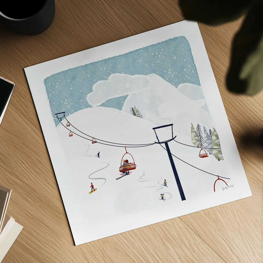 Winter Sports IV by Becky Thorns. Shown as a detailed flat fine art print, highlighting archival giclee quality. Available as an archival giclee rolled canvas, fine art paper, or poster print. SKU 62710a.