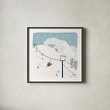 Winter Sports IV by Becky Thorns. Shown in a sleek black glass frame for a contemporary gallery look. Available as an archival giclee rolled canvas, fine art paper, or poster print. SKU 62710a.