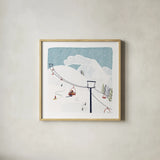 Winter Sports IV by Becky Thorns. Shown in a natural wood glass frame for a timeless modern aesthetic. Available as an archival giclee rolled canvas, fine art paper, or poster print. SKU 62710a.