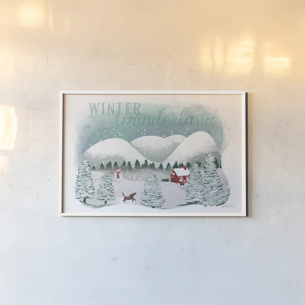Winter Wonderland I by Becky Thorns. shown as a paper print in a white frame. Available as a archival giclee rolled canvas, fine art paper, or poster print. SKU 57087i.