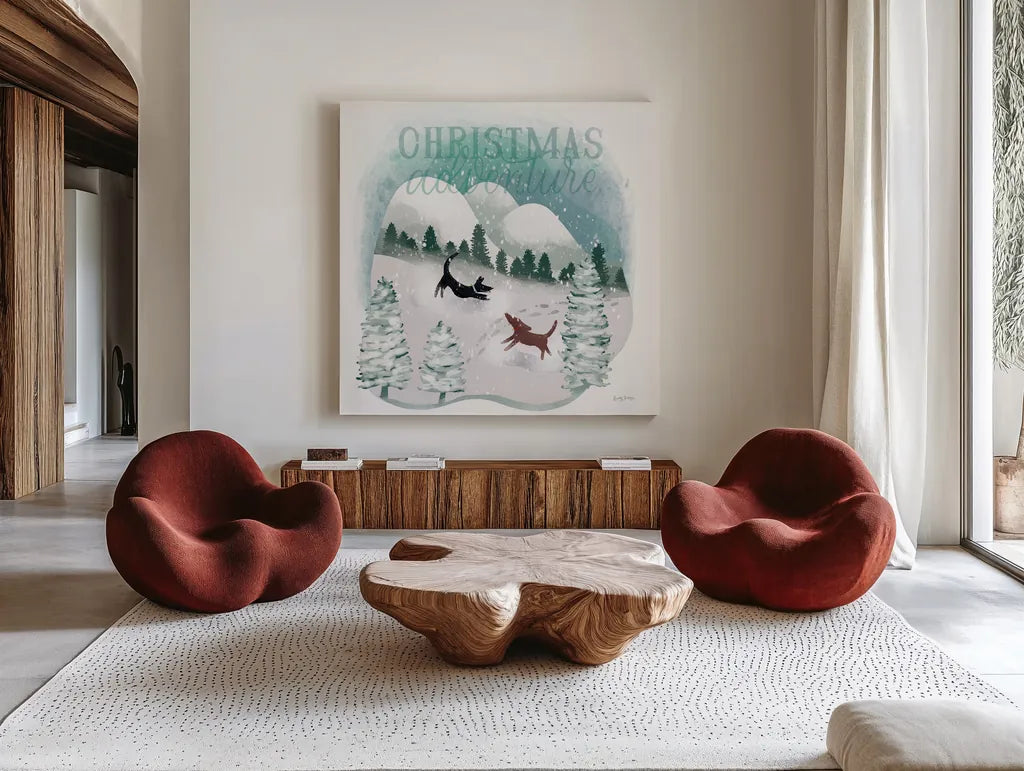 Winter Wonderland II by Becky Thorns. Shown as extra-large giant wall art in a modern living room. Available as an archival giclee rolled canvas, fine art paper, or poster print. SKU 57088a.