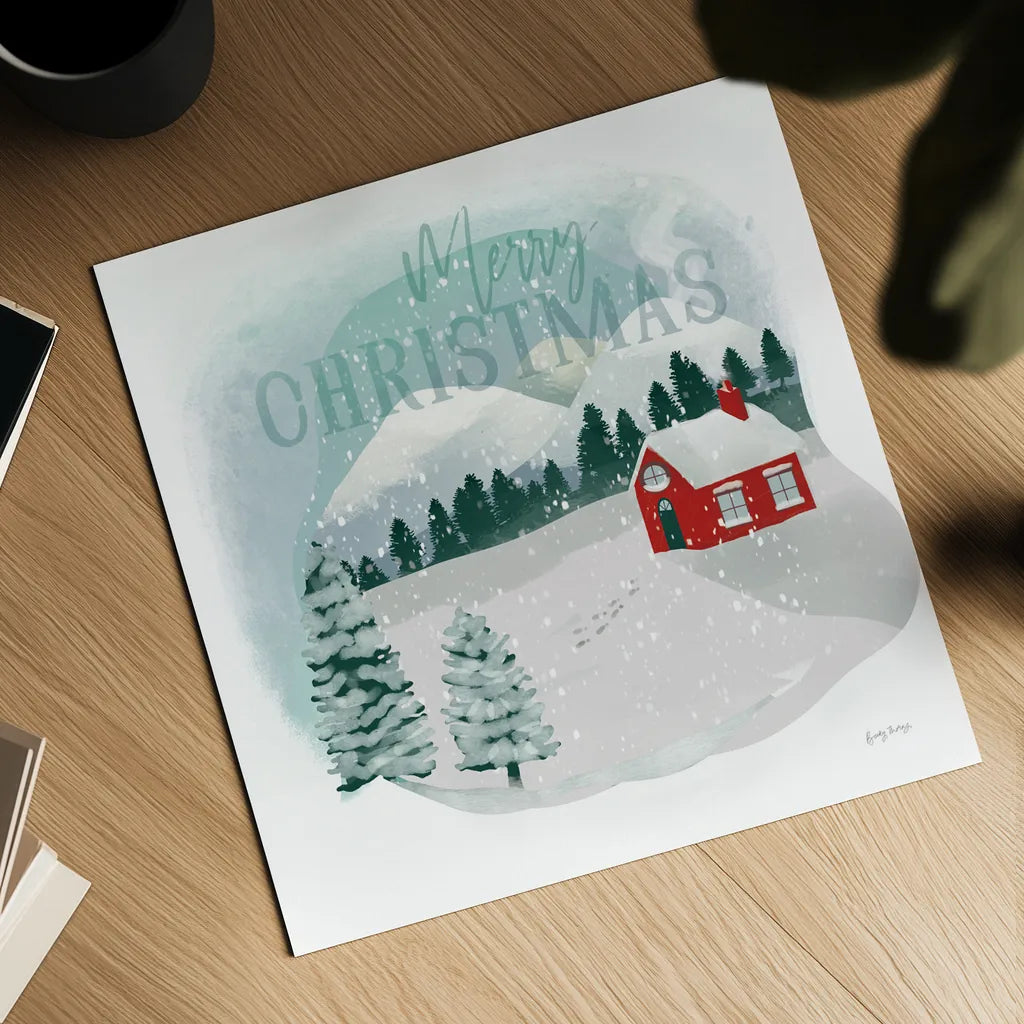 Winter Wonderland III Merry Christmas by Becky Thorns. Shown as a detailed flat fine art print, highlighting archival giclee quality. Available as an archival giclee rolled canvas, fine art paper, or poster print. SKU 59685a.