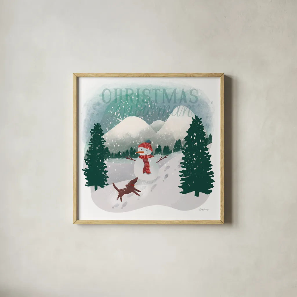 Winter Wonderland IV by Becky Thorns. Shown in a natural wood glass frame for a timeless modern aesthetic. Available as an archival giclee rolled canvas, fine art paper, or poster print. SKU 57090a.