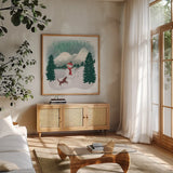 Winter Wonderland IV by Becky Thorns. Shown in a natural wood frame in a cozy modern living room. Available as an archival giclee rolled canvas, fine art paper, or poster print. SKU 57090a.