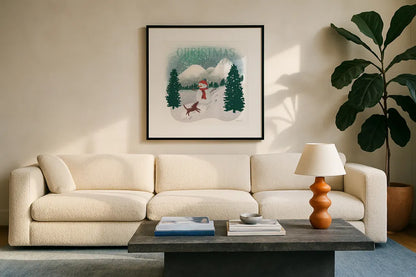 Winter Wonderland IV by Becky Thorns. Displayed in a glass frame with matte in a clean modern living room. Available as an archival giclee rolled canvas, fine art paper, or poster print. SKU 57090a.