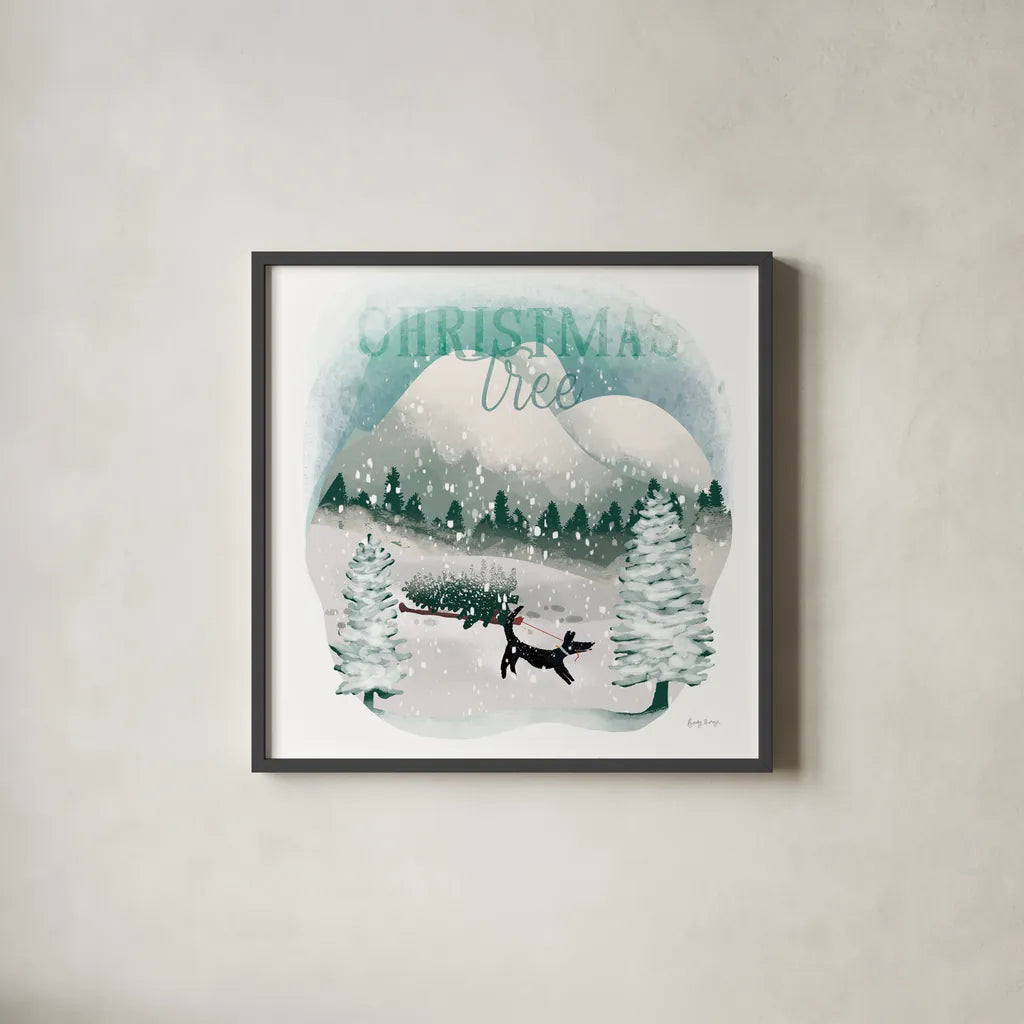 Winter Wonderland V by Becky Thorns. Shown in a sleek black glass frame for a contemporary gallery look. Available as an archival giclee rolled canvas, fine art paper, or poster print. SKU 57091a.