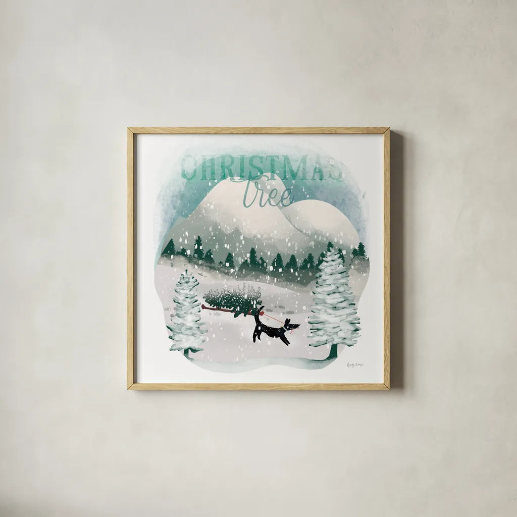 Winter Wonderland V by Becky Thorns. Shown in a natural wood glass frame for a timeless modern aesthetic. Available as an archival giclee rolled canvas, fine art paper, or poster print. SKU 57091a.