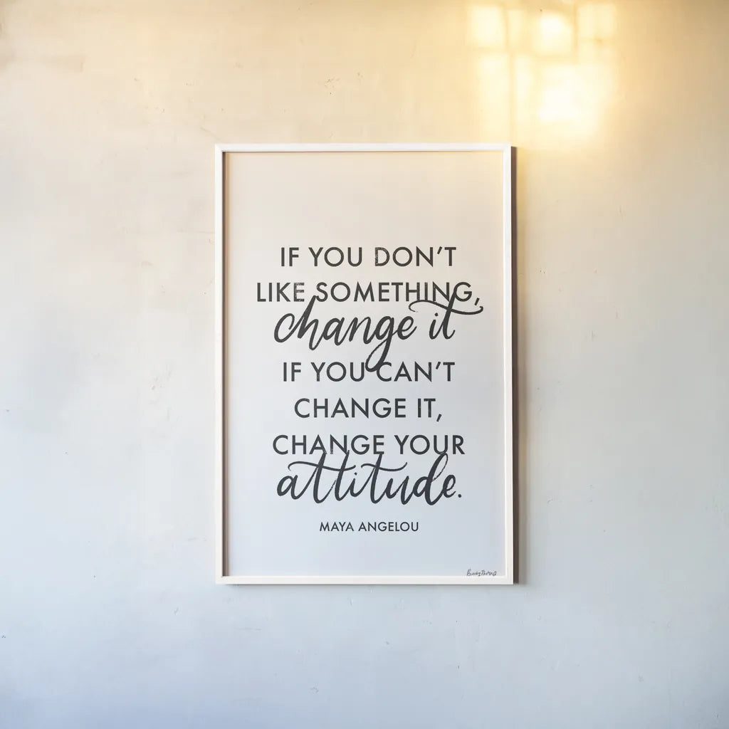 Words of Wisdom I BW v2 by Becky Thorns. shown as a paper print in a white frame. Available as a archival giclee rolled canvas, fine art paper, or poster print. SKU 80656h.