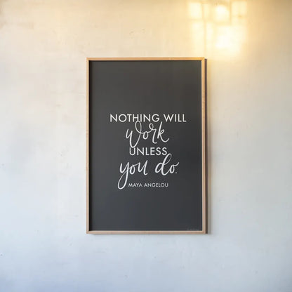 Words of Wisdom II BW v2 by Becky Thorns. shown as a paper print in a natural frame. Available as a archival giclee rolled canvas, fine art paper, or poster print. SKU 80657h.