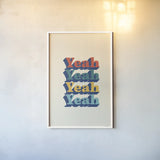 Yeah Modern Retro by Becky Thorns. shown as a paper print in a white frame. Available as a archival giclee rolled canvas, fine art paper, or poster print. SKU 66921h.