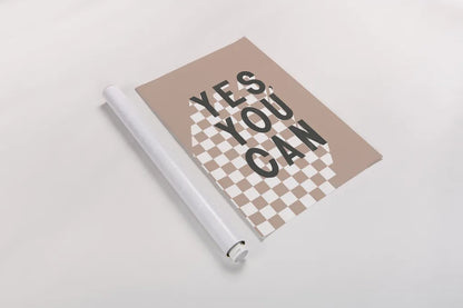Yes You Can Checkered by Becky Thorns. shown as a rolled paper print. Available as archival giclee rolled canvas, fine art paper, or poster print. SKU 87462h.