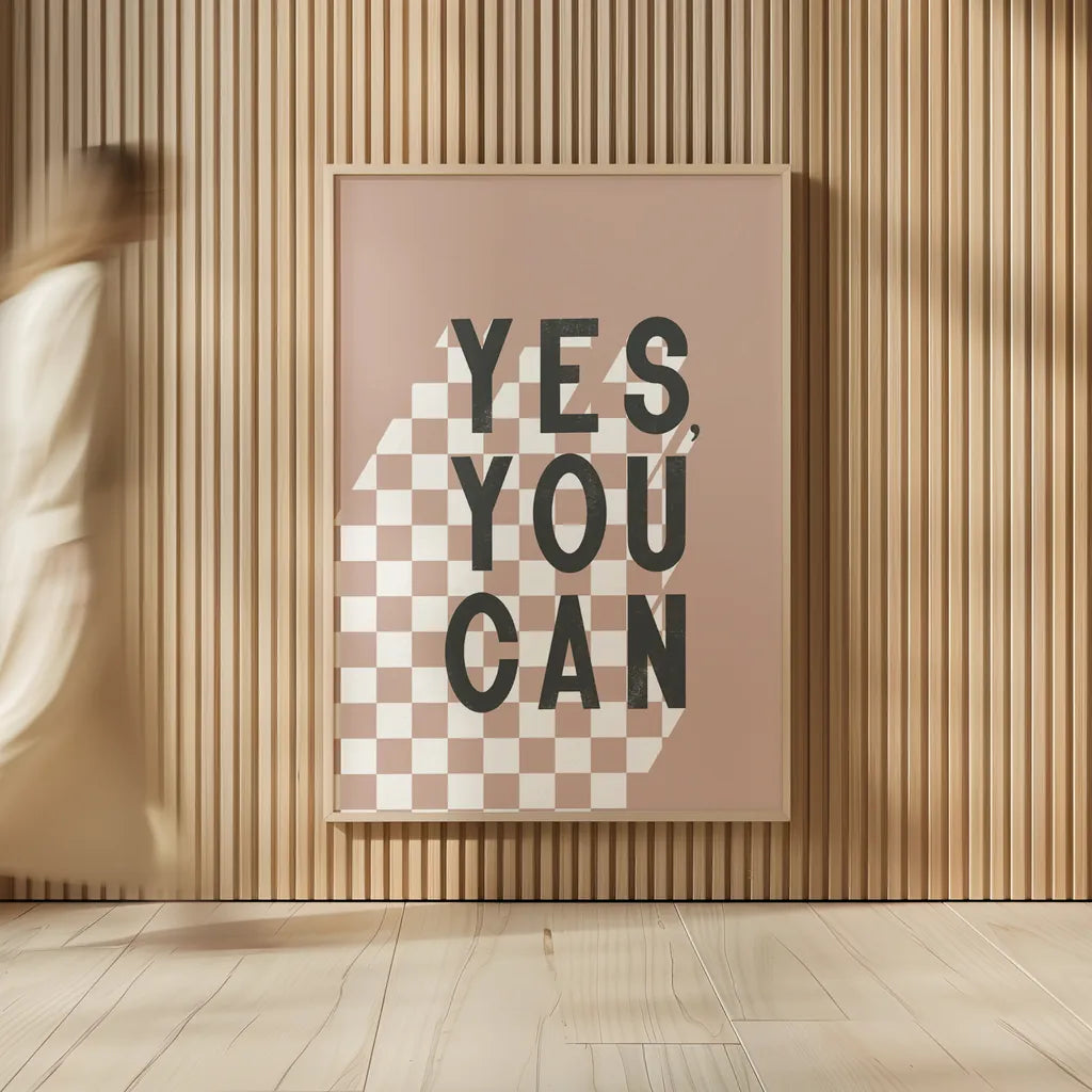 Yes You Can Checkered by Becky Thorns. shown as over sized large wall art. Available as an archival giclee rolled canvas, fine art paper, or poster print. SKU 87462h.