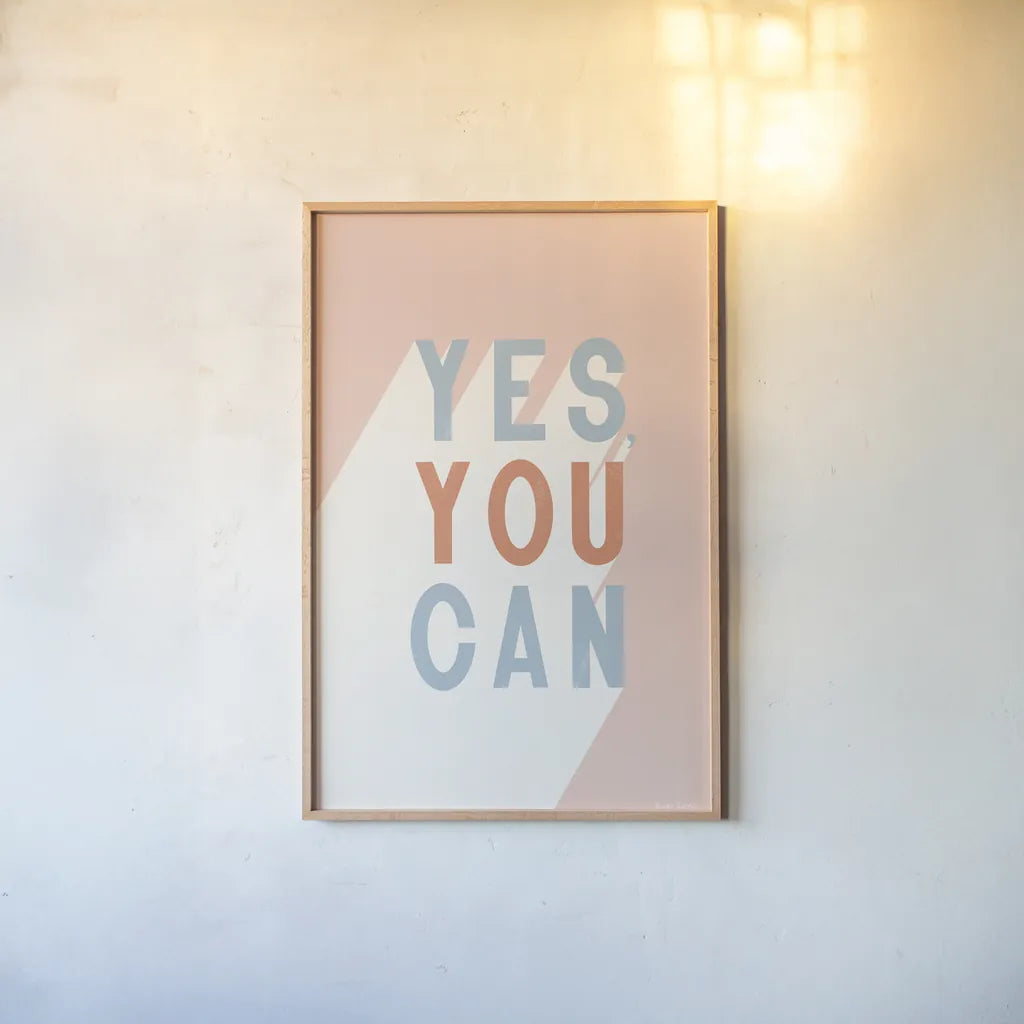 Yes You Can Pastel by Becky Thorns. shown as a paper print in a natural frame. Available as a archival giclee rolled canvas, fine art paper, or poster print. SKU 78718h.