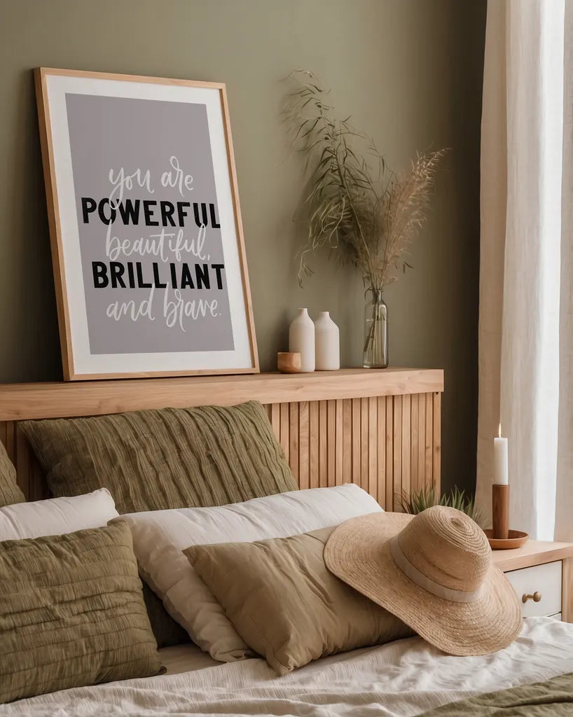 You Are Powerful by Becky Thorns. shown as a paper print in a natural frame. Available as a archival giclee rolled canvas, fine art paper, or poster print. SKU 61715h.