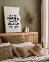 You Are Powerful BW by Becky Thorns. shown as a paper print in a natural frame. Available as a archival giclee rolled canvas, fine art paper, or poster print. SKU 64206h.