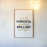 You Are Powerful Gold by Becky Thorns. shown as a paper print in a natural frame. Available as a archival giclee rolled canvas, fine art paper, or poster print. SKU 68879h.