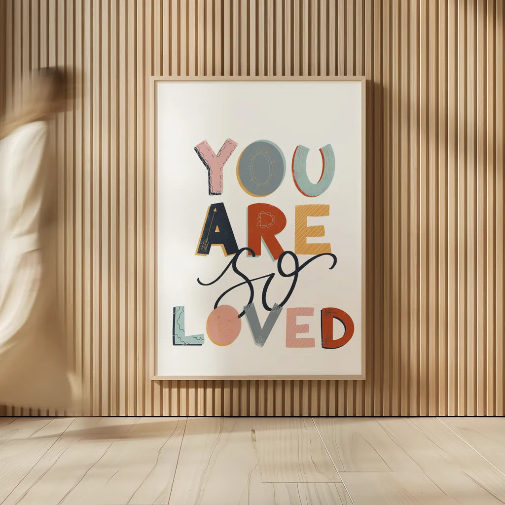 You Are So Loved Pastel by Becky Thorns. shown as over sized large wall art. Available as an archival giclee rolled canvas, fine art paper, or poster print. SKU 66562h.