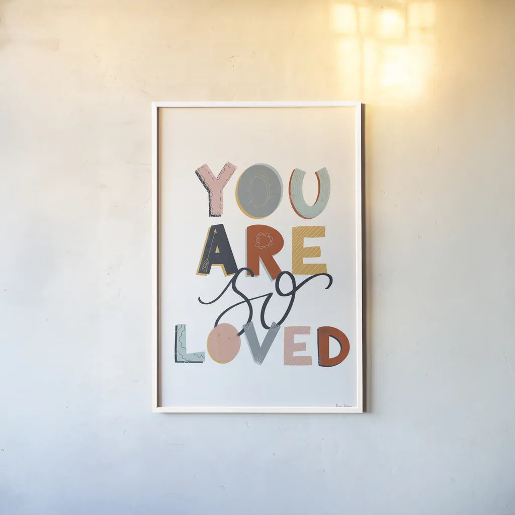 You Are So Loved Pastel by Becky Thorns. shown as a paper print in a white frame. Available as a archival giclee rolled canvas, fine art paper, or poster print. SKU 66562h.