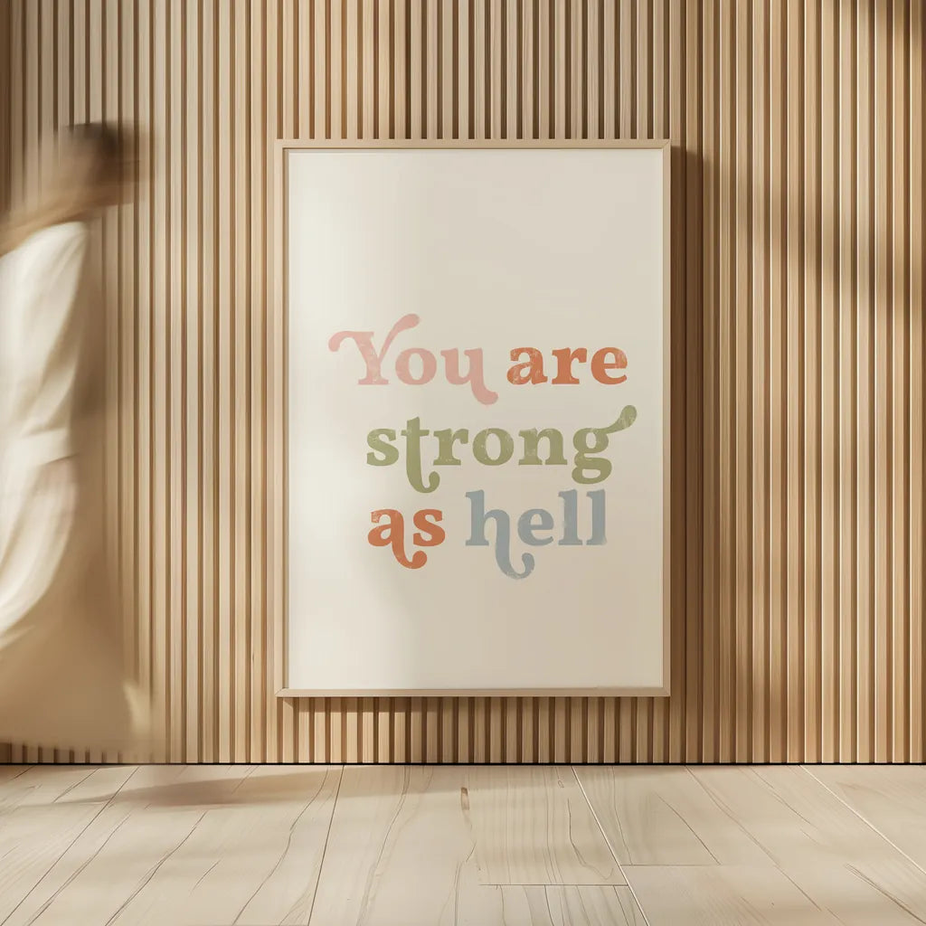 You Are Strong Pastel by Becky Thorns. shown as over sized large wall art. Available as an archival giclee rolled canvas, fine art paper, or poster print. SKU 67069h.