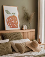 You are a Peach by Becky Thorns. shown as a paper print in a natural frame. Available as a archival giclee rolled canvas, fine art paper, or poster print. SKU 61430h.