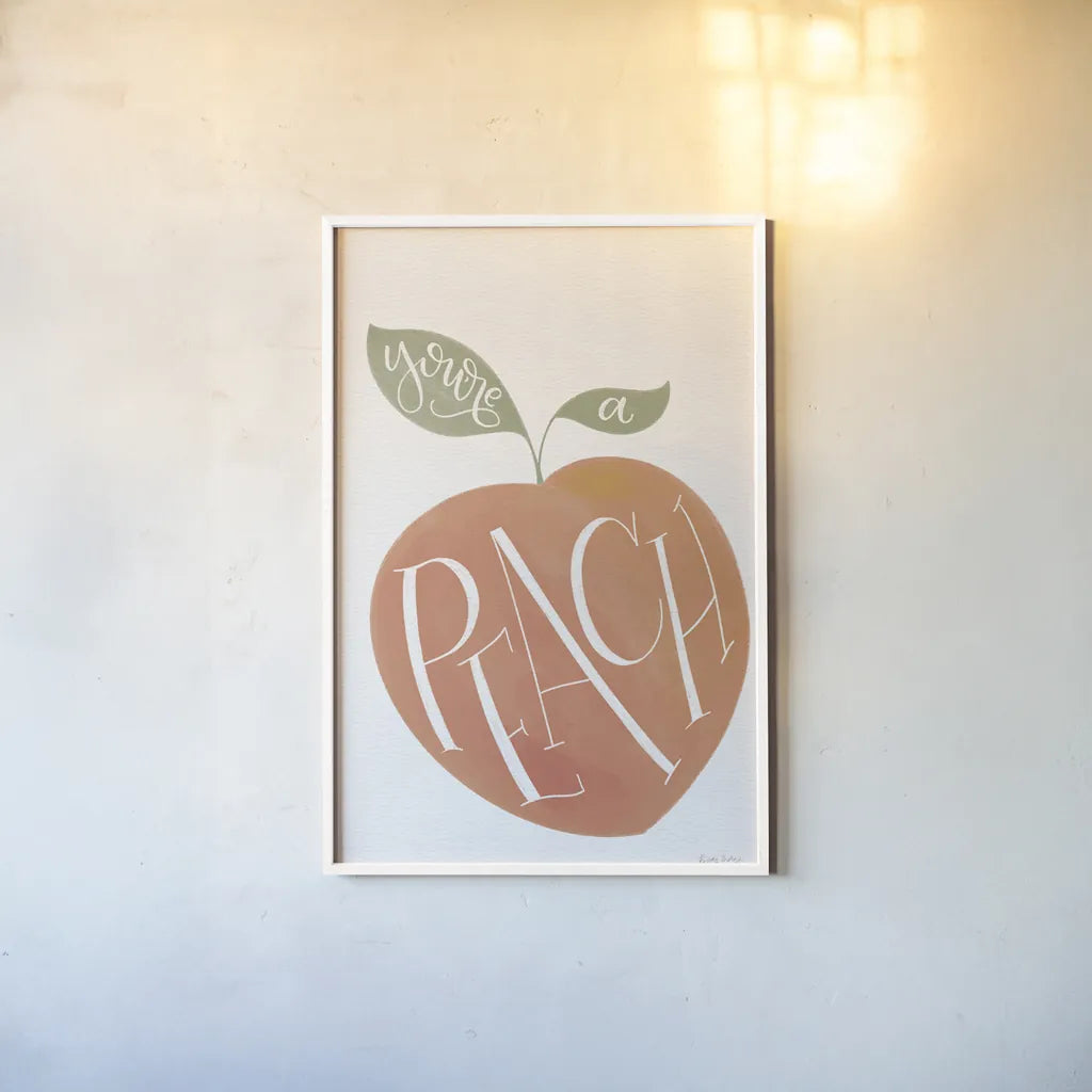 You are a Peach by Becky Thorns. shown as a paper print in a white frame. Available as a archival giclee rolled canvas, fine art paper, or poster print. SKU 61430h.