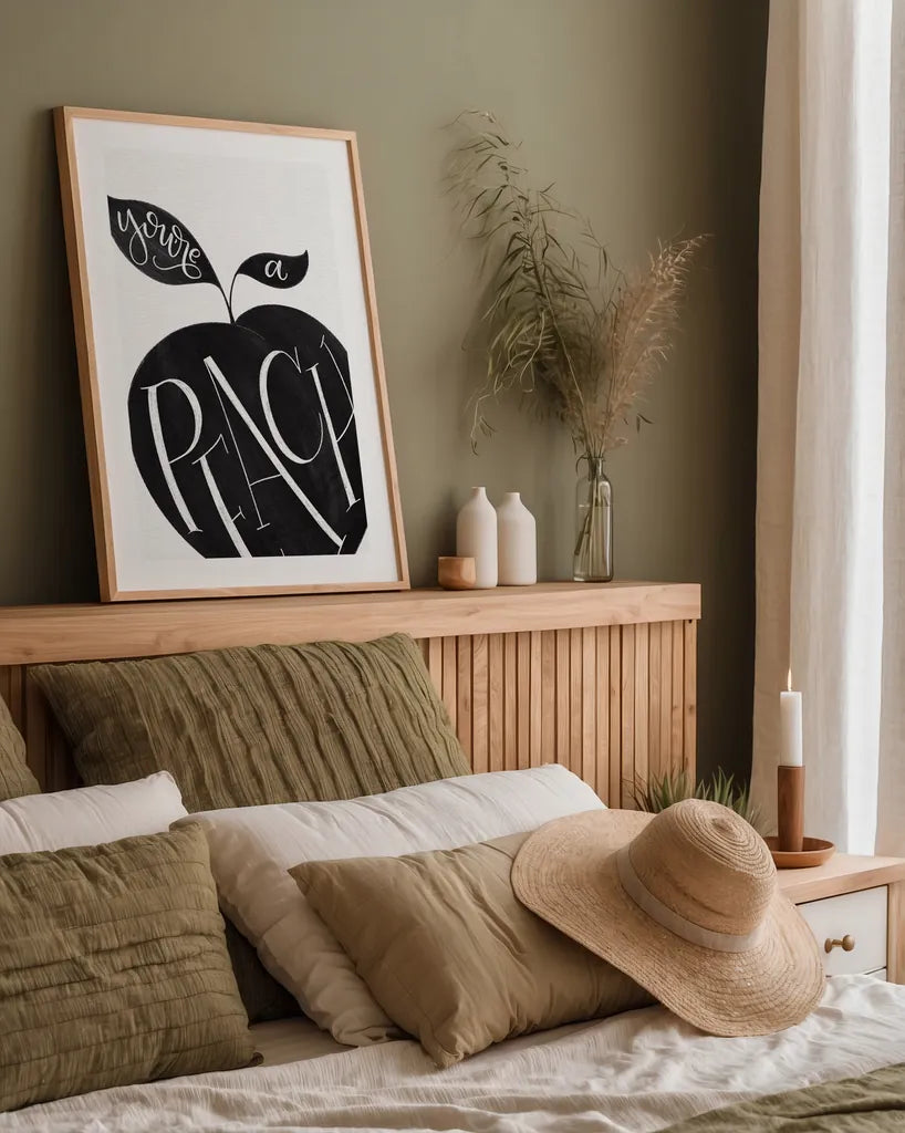 You are a Peach BW by Becky Thorns. shown as a paper print in a natural frame. Available as a archival giclee rolled canvas, fine art paper, or poster print. SKU 61431h.