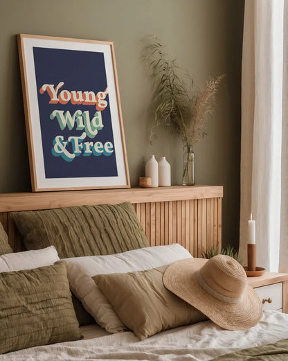 Young Wild and Free by Becky Thorns. shown as a paper print in a natural frame. Available as a archival giclee rolled canvas, fine art paper, or poster print. SKU 65171h.