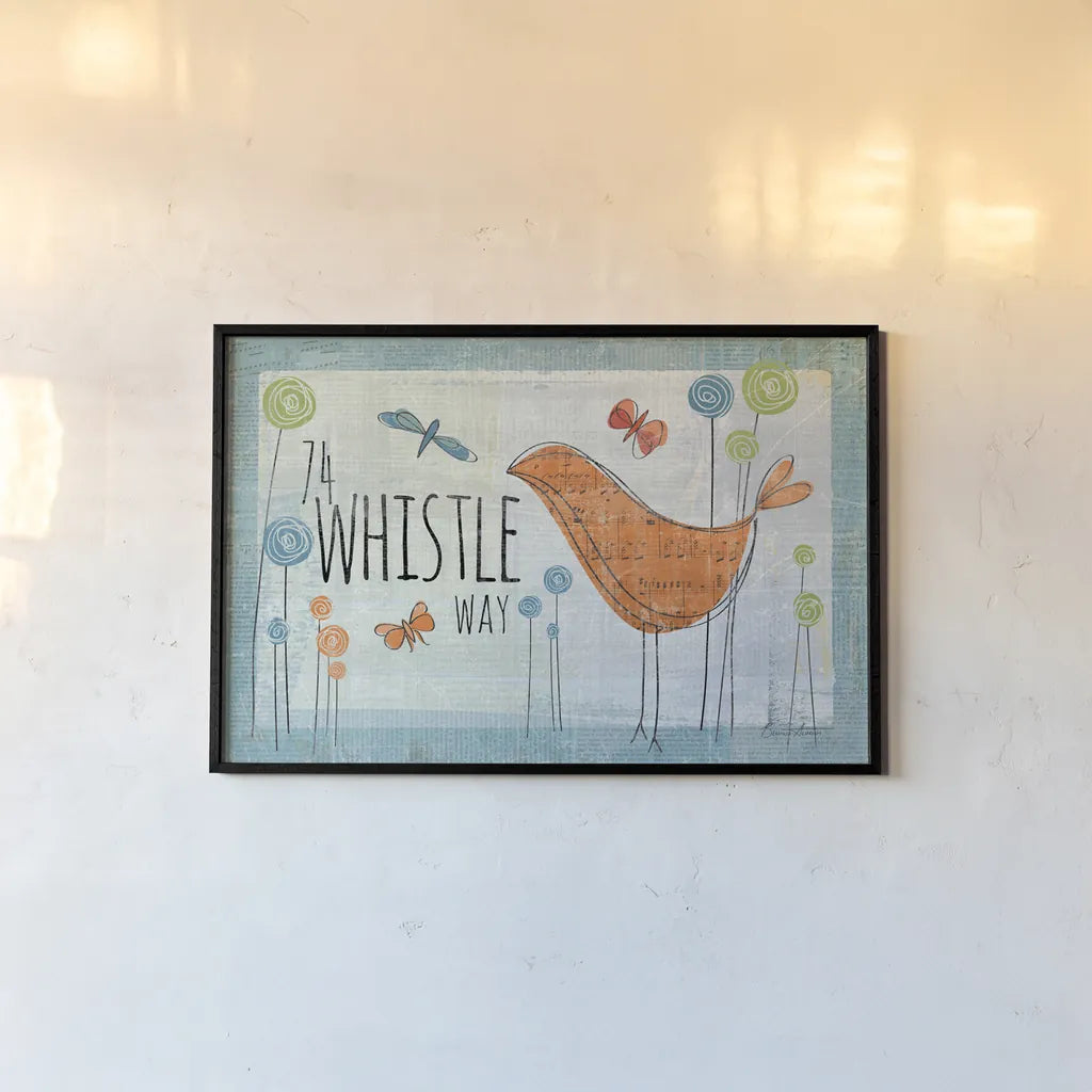 74 Whistle Way by Belinda Aldrich. shown as a paper print in a black flame. Available as a archival giclee rolled canvas, fine art paper, or poster print. SKU 32986i.