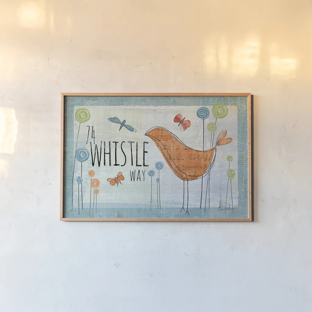 74 Whistle Way by Belinda Aldrich. shown as a paper print in a natural frame. Available as a archival giclee rolled canvas, fine art paper, or poster print. SKU 32986i.