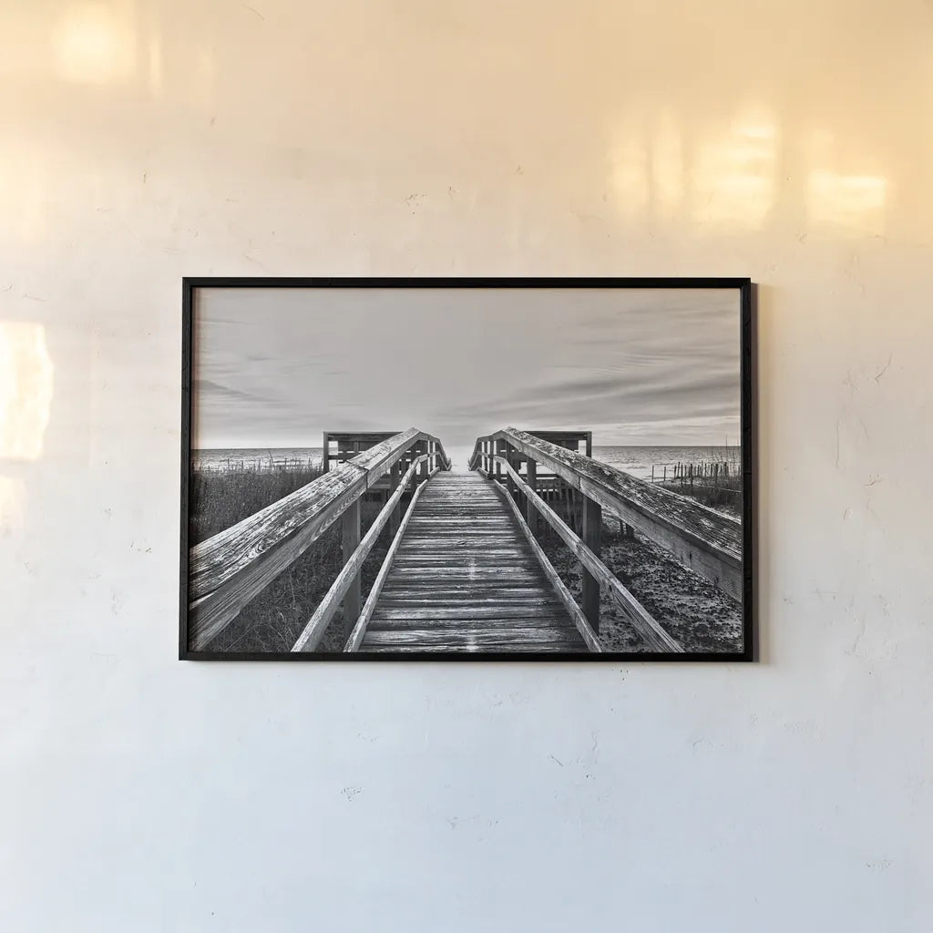 Beach Walk II by Belinda Aldrich. shown as a paper print in a black flame. Available as a archival giclee rolled canvas, fine art paper, or poster print. SKU 13433i.