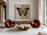 Belindas Butterfly I by Belinda Aldrich. Shown as extra-large giant wall art in a modern living room. Available as an archival giclee rolled canvas, fine art paper, or poster print. SKU 5699a.