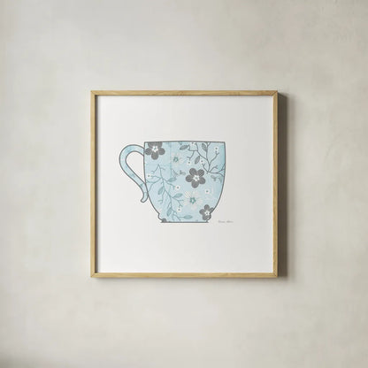 Bright Garden Cafe I by Belinda Aldrich. Shown in a natural wood glass frame for a timeless modern aesthetic. Available as an archival giclee rolled canvas, fine art paper, or poster print. SKU 69149a.