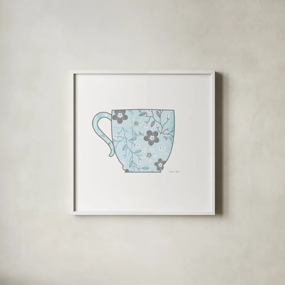 Bright Garden Cafe I by Belinda Aldrich. Shown in a crisp white glass frame for a clean and minimalist style. Available as an archival giclee rolled canvas, fine art paper, or poster print. SKU 69149a.