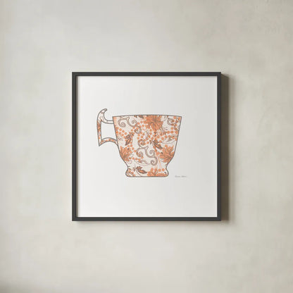 Bright Garden Cafe III by Belinda Aldrich. Shown in a sleek black glass frame for a contemporary gallery look. Available as an archival giclee rolled canvas, fine art paper, or poster print. SKU 69151a.