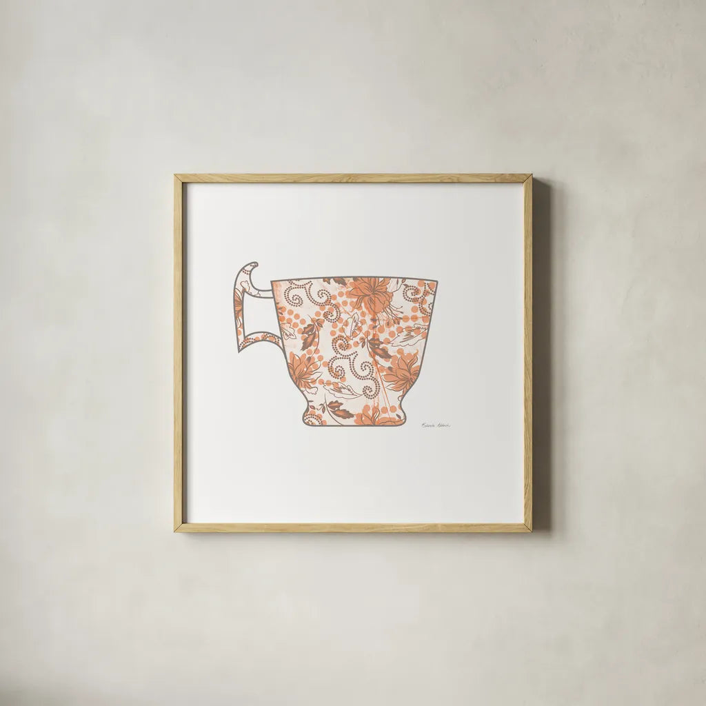 Bright Garden Cafe III by Belinda Aldrich. Shown in a natural wood glass frame for a timeless modern aesthetic. Available as an archival giclee rolled canvas, fine art paper, or poster print. SKU 69151a.